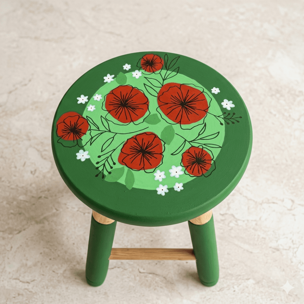 Flores - Banquinho Decorativo Pintado à Mão - Imagem 2